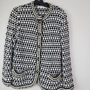Anese Maria Cardigan Sweater Knitwear Medium White Navy Blue Gold Buttons Italy